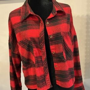 Ci Sono Women's Red and Black Plaid Button Down Shirt